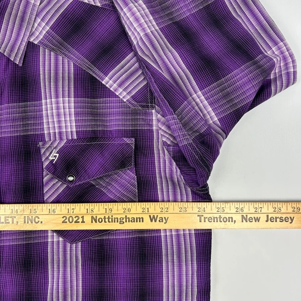 Garth Brooks Sevens by Cinch Mens XL Purple Plaid Western Snap Long Sleeve Shirt - Picture 7 of 11